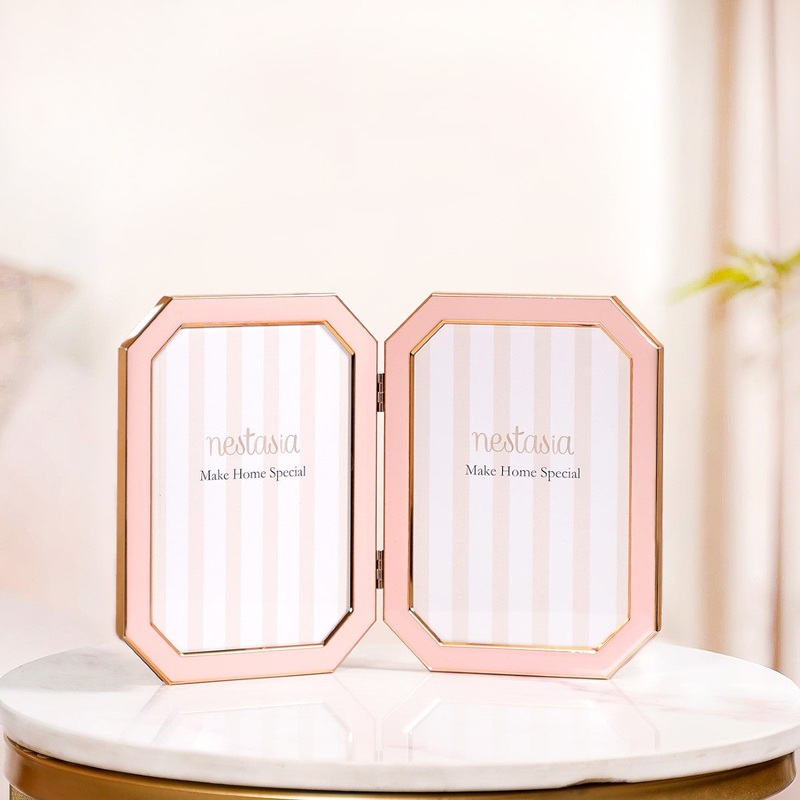Foldable Double Photo Frame Powder Pink 11"x5.5"
