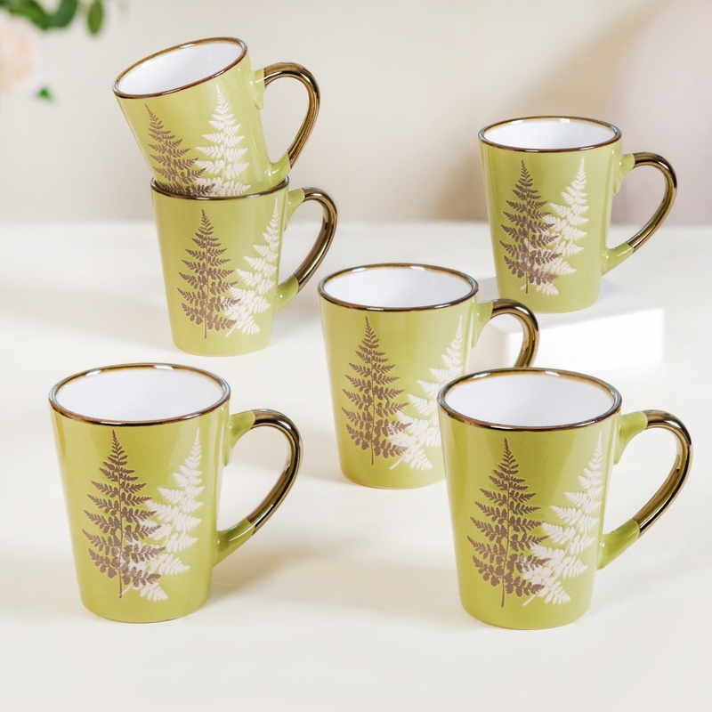 Fresh Green Leaf Design Coffee Mug Set Of 6 350ml