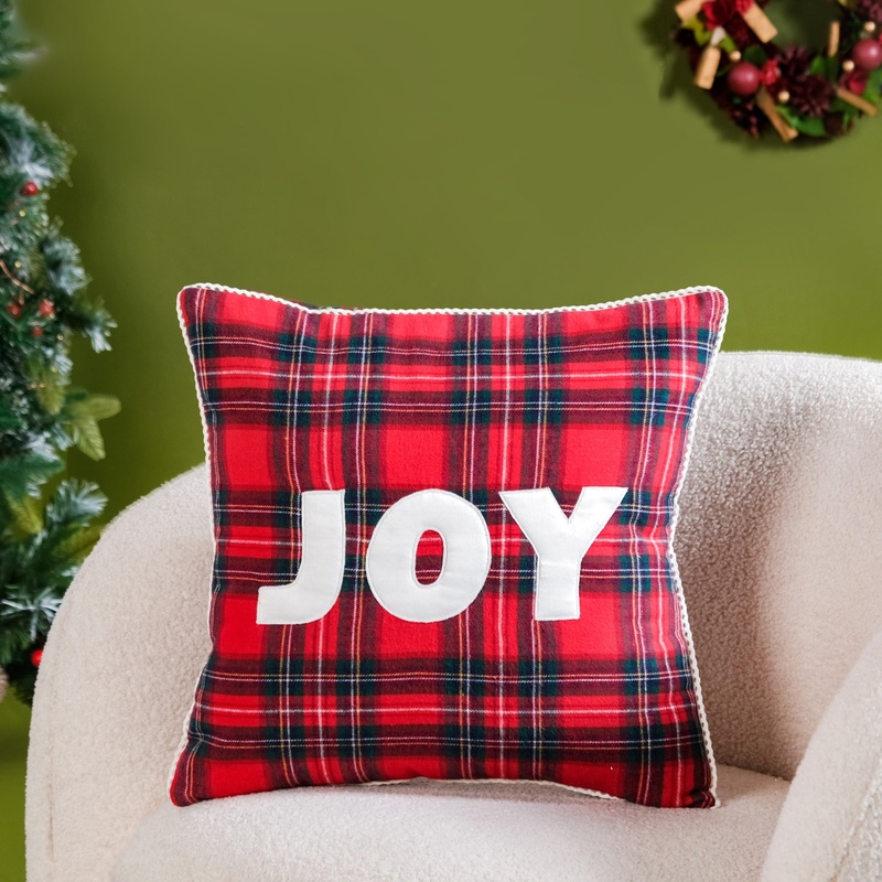 Joy Christmas Plaid Cushion Cover 40x40cm