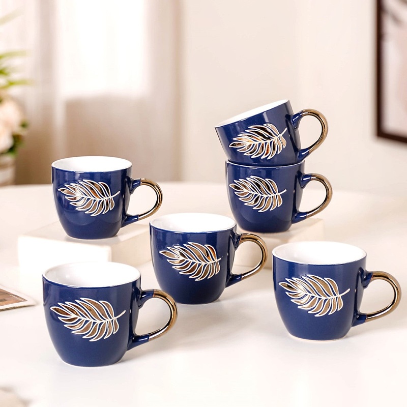 Luxe Leaf Tea Cup Set Of 6 Navy Blue 250ml