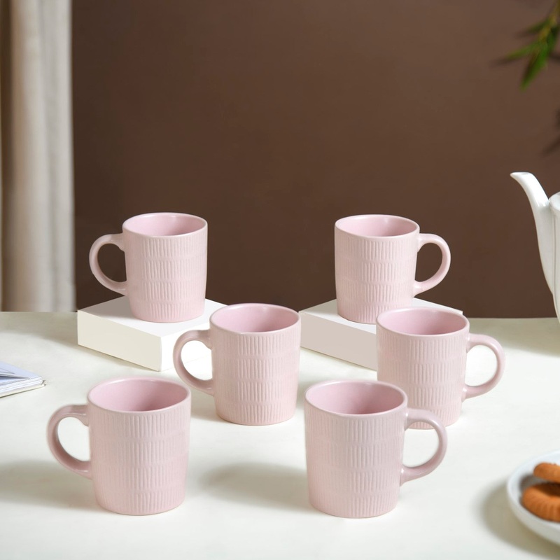 Matte Pink Ceramic Mug Set Of 6 220ml