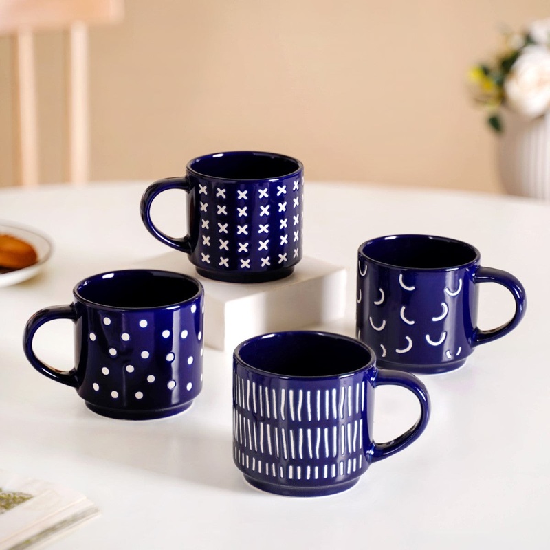 Navy Blue Chic Stackable Cups Set Of 4 220ml
