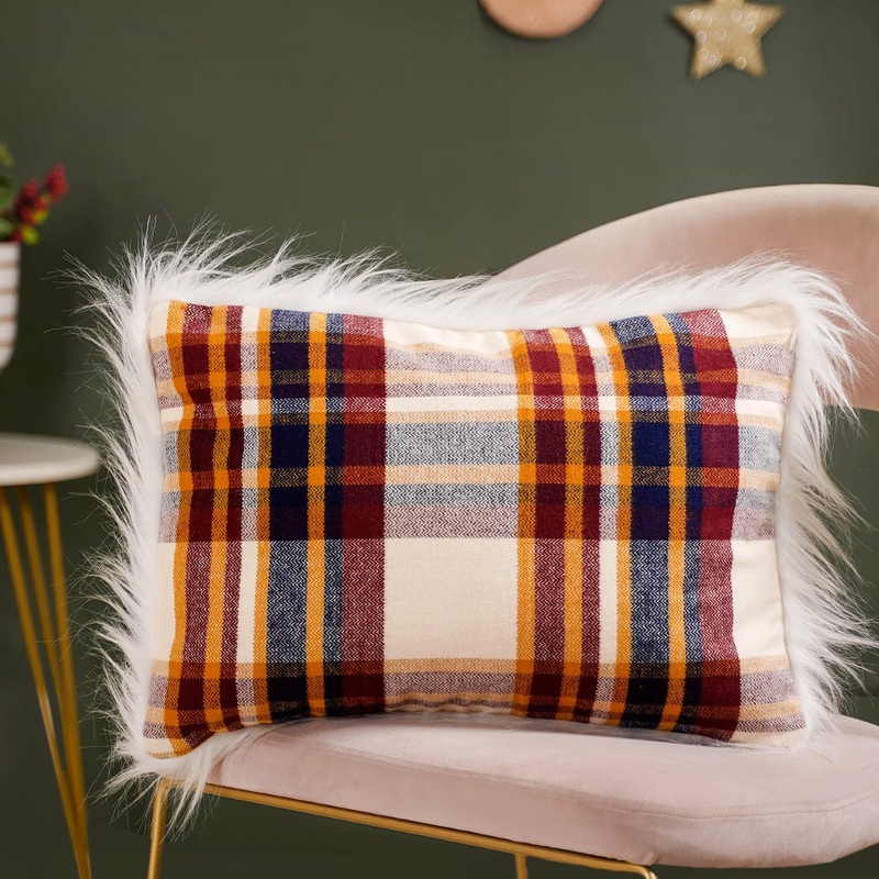 Red Furry Double Sided Throw Pillow Cover 20x14 Inch