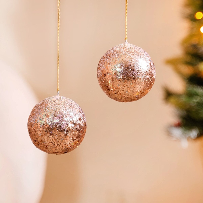 Sequin Baubles For Christmas Tree Decoration Set of 2