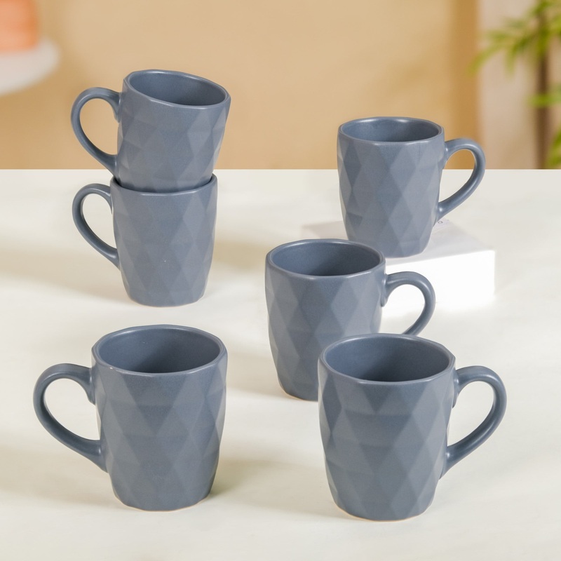 Set Of 6 Textured Coffee Mugs Grey 220ml