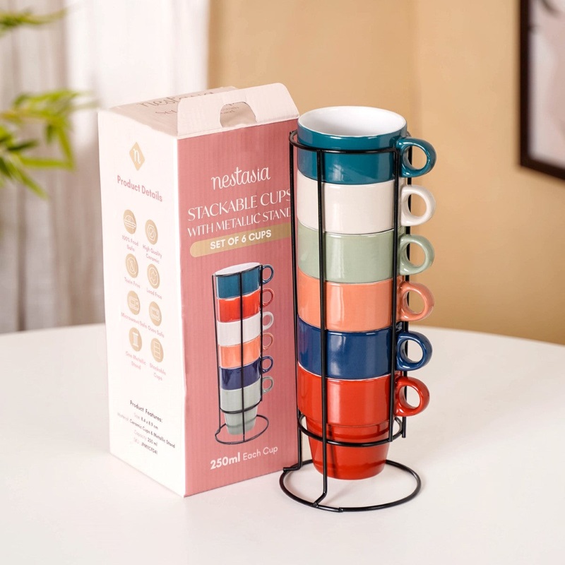 Stackable Cups Set of 6 Multicolour With Box 250ml