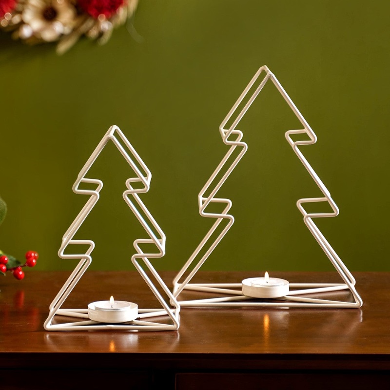 Tree Candle Holder Set of 2 Off White