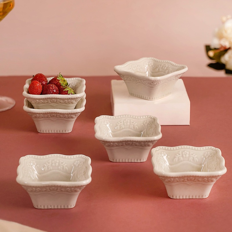 Vintage Square Dip Bowl Beige Set Of 6 60ml
