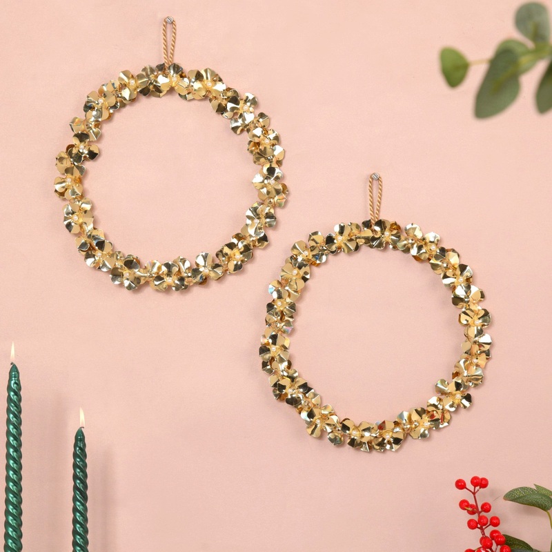 Wall Hanging Gold Flower Wreath Set Of 2 8 Inch