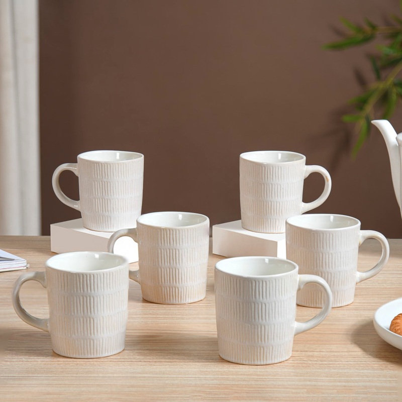 White Ribbed Coffee Mug Set Of 6 220ml