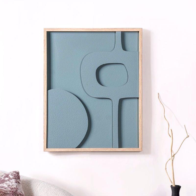 Abstract Teal 3D Relief Wall Artwork For Home 20x16 Inch