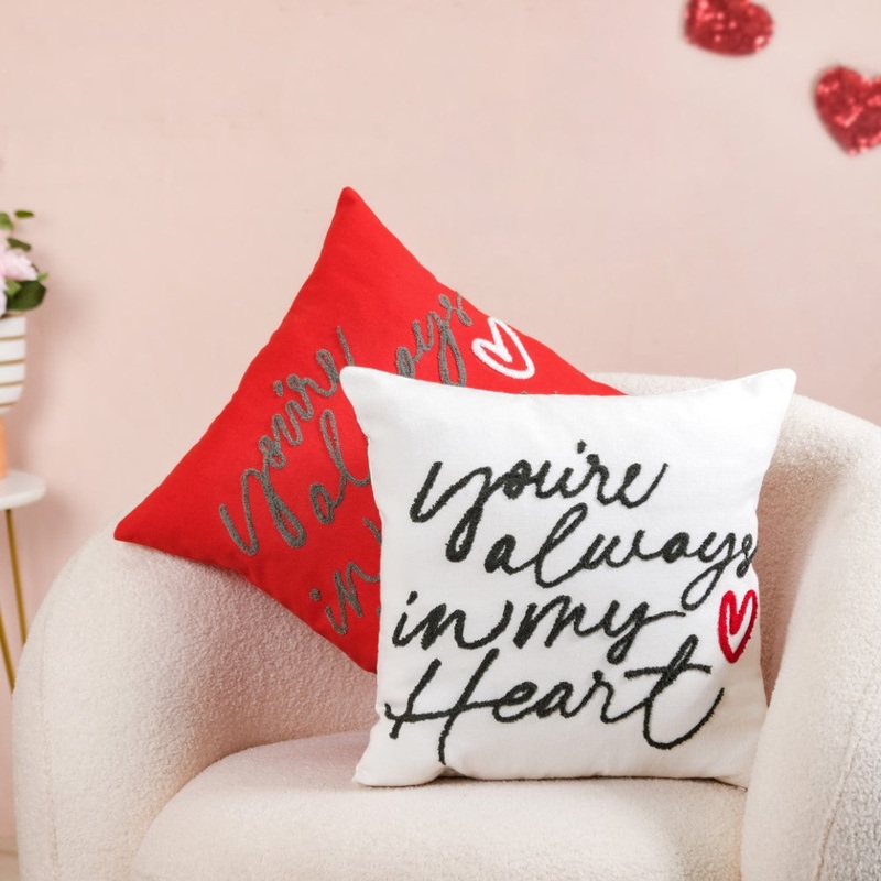 Always In My Heart Cushion Cover Set Of 2 Red White 16x16 Inch