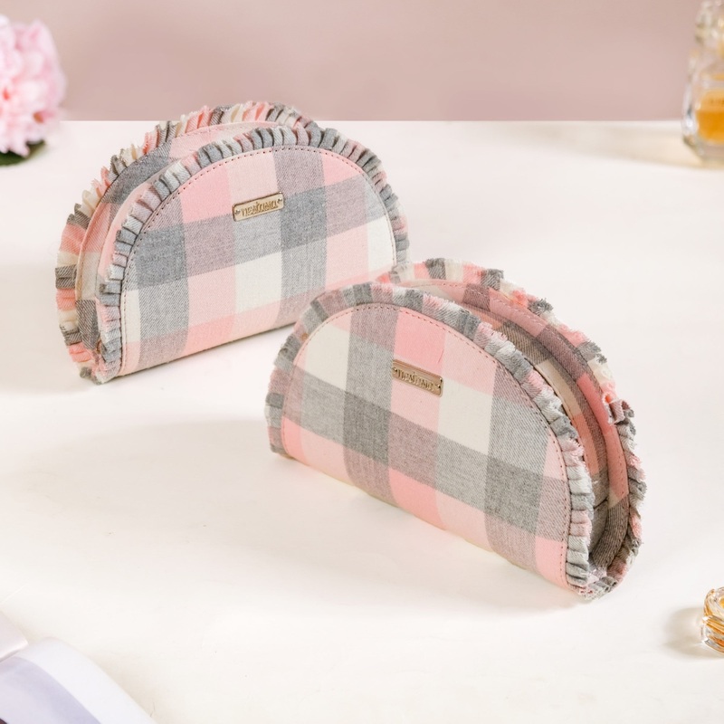 Chic Cotton Makeup Pouch Set Of 2 Pink