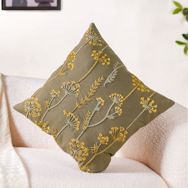 Flower Embroidered Couch Cushion Cover 16x16 Inch