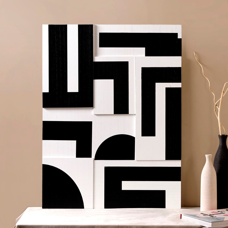 Geometric 3D Abstract Wall Art Black White 31x24 Inch