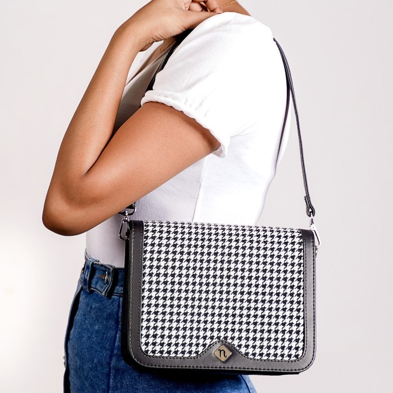 Go-To Shoulder Bag For Women Black Houndstooth