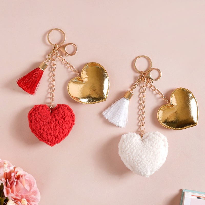 Heart Keychain Set Of 2 Red White Gold 8 Inch