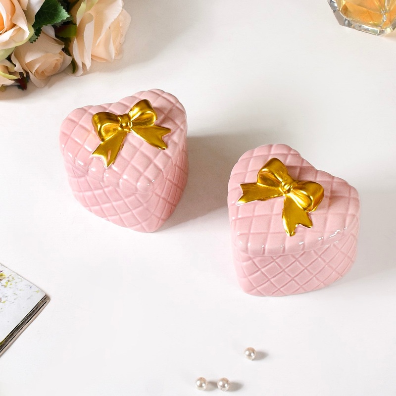 Heart Shaped Ceramic Gift Box Set Of 2 Pink