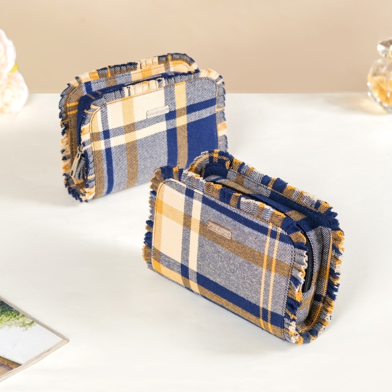 Multipurpose Cotton Frill Makeup Organizer Set Of 2 Blue