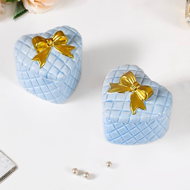 Sweetheart Trinket Ceramic Gift Box Set Of 2 Baby Blue