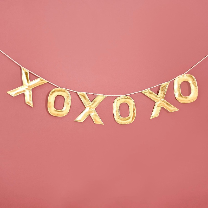 XOXO Gold Faux Leather Bunting For Wall Decoration 78 Inch