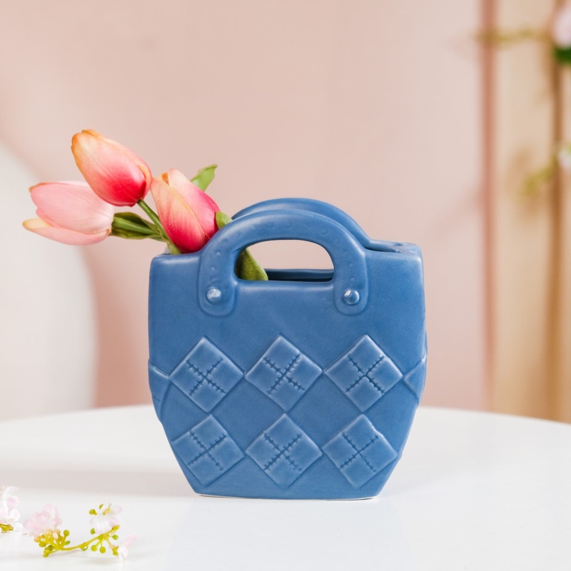 Basket Design Mini Vase For Living Room Blue