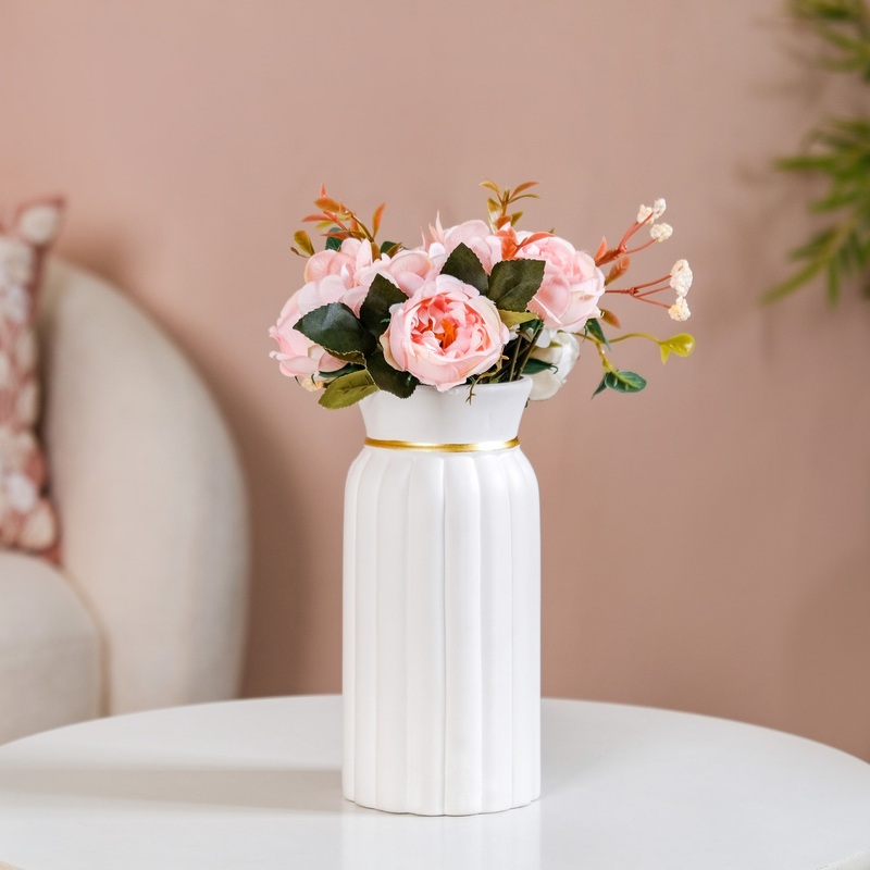 Delicate Vintage Ceramic Flower Vase For Living Room White