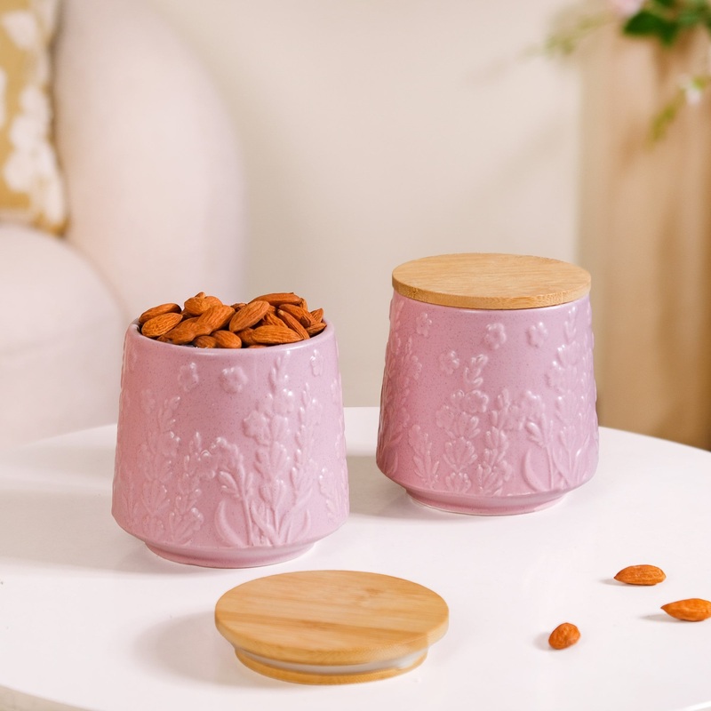 Embossed Snack Jar Set Of 2 Lavender