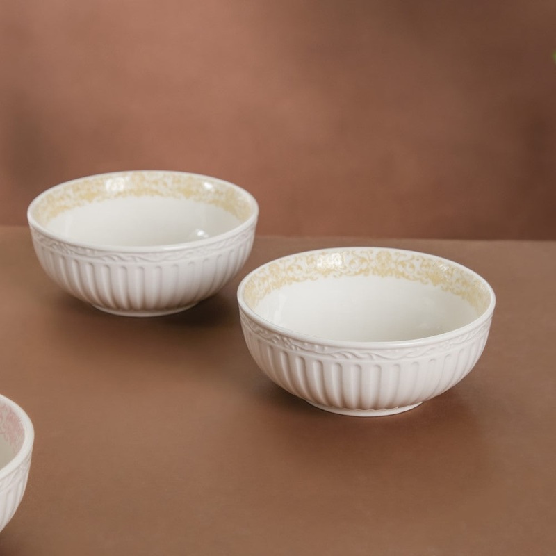 Engraved Rim Ceramic Snack Bowl Yellow Set Of 2