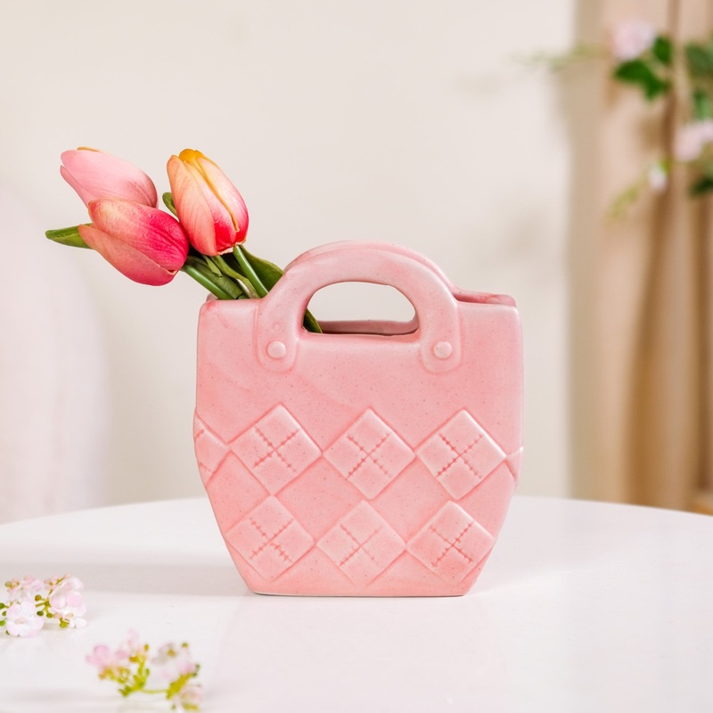 Matte Pink Ceramic Mini Bag Vase