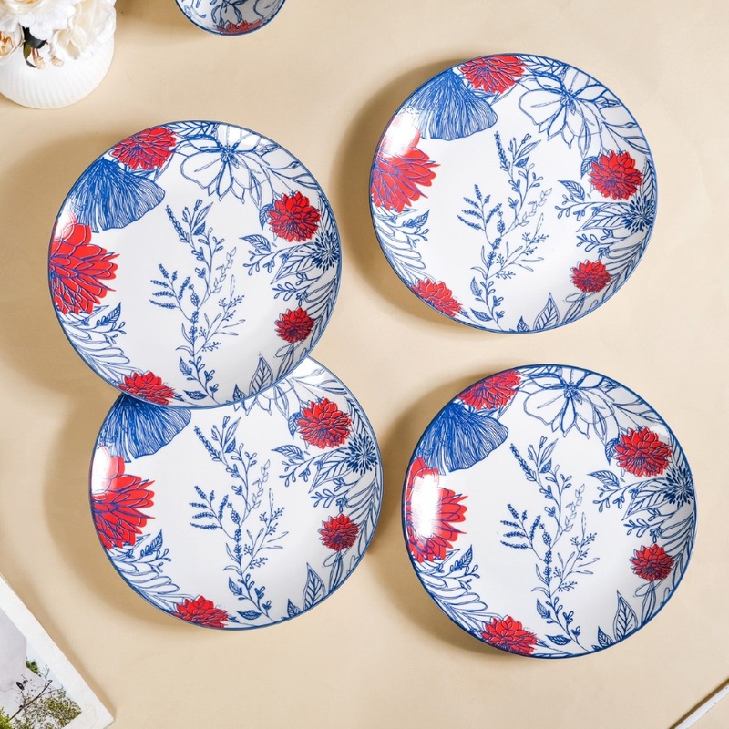 Set Of 4 Floral Ceramic Dinner Plates 10 Inch