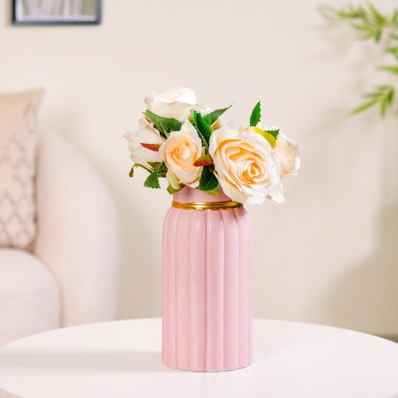 Soft Vintage Ceramic Flower Vase For Home Decor Pink