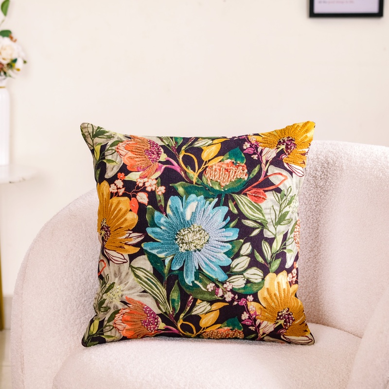 Spring Bling Printed Embellished Cushion Cover 16x16 Inch