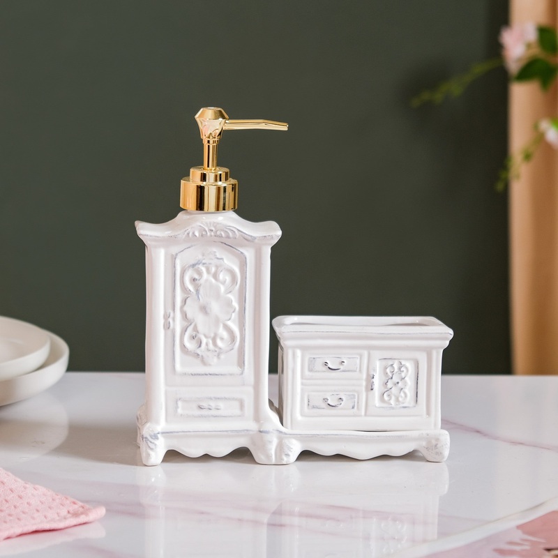 Vintage Cabinet Shaped Ceramic Soap Dispenser White