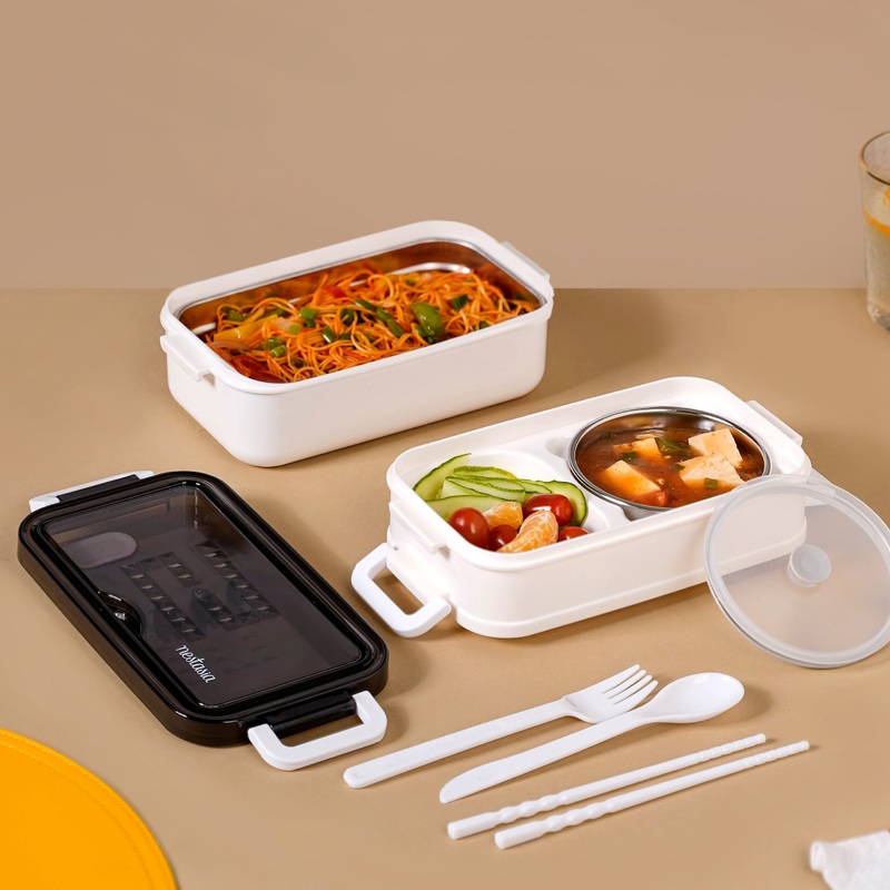 White Double Decker Bento Tiffin Box 1050ml