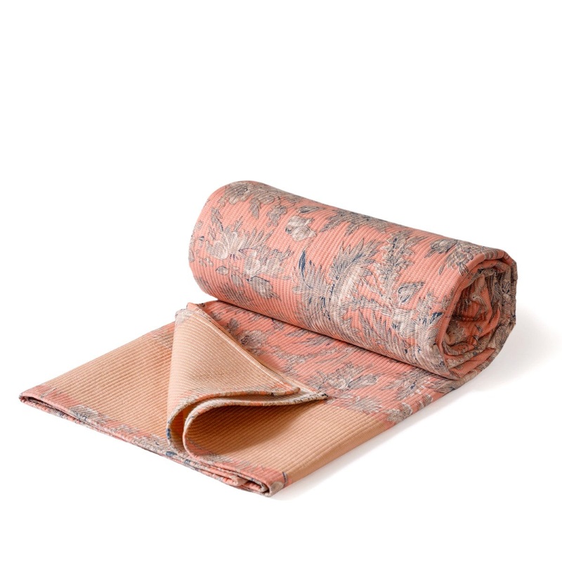 Floral Quilted Cotton King Size Bed Cover Peach Pink 102x93 Inch