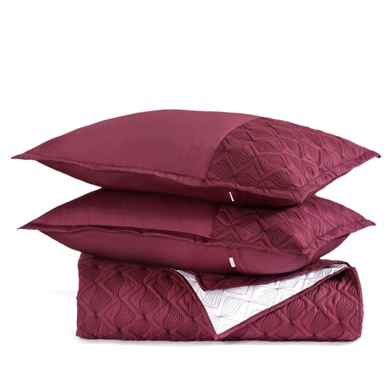 Marsala  Embroidered 210TC Cotton Bed Cover With 2 Pillow Covers