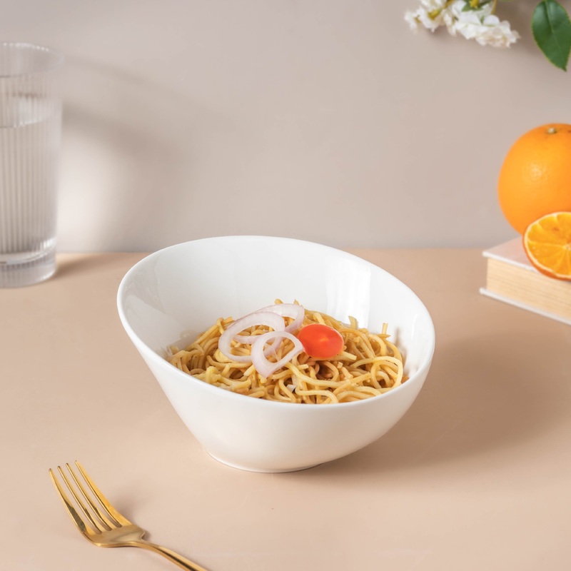 Riona Ceramic Round Noodle Bowl White 400 ml