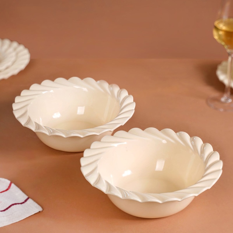Scallop Vanilla White Serving Bowl Set Of 2 1000ml