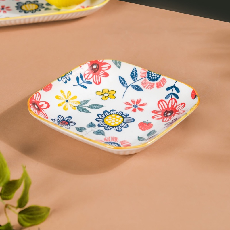Spring Floral Square Snack Plate 8 Inch