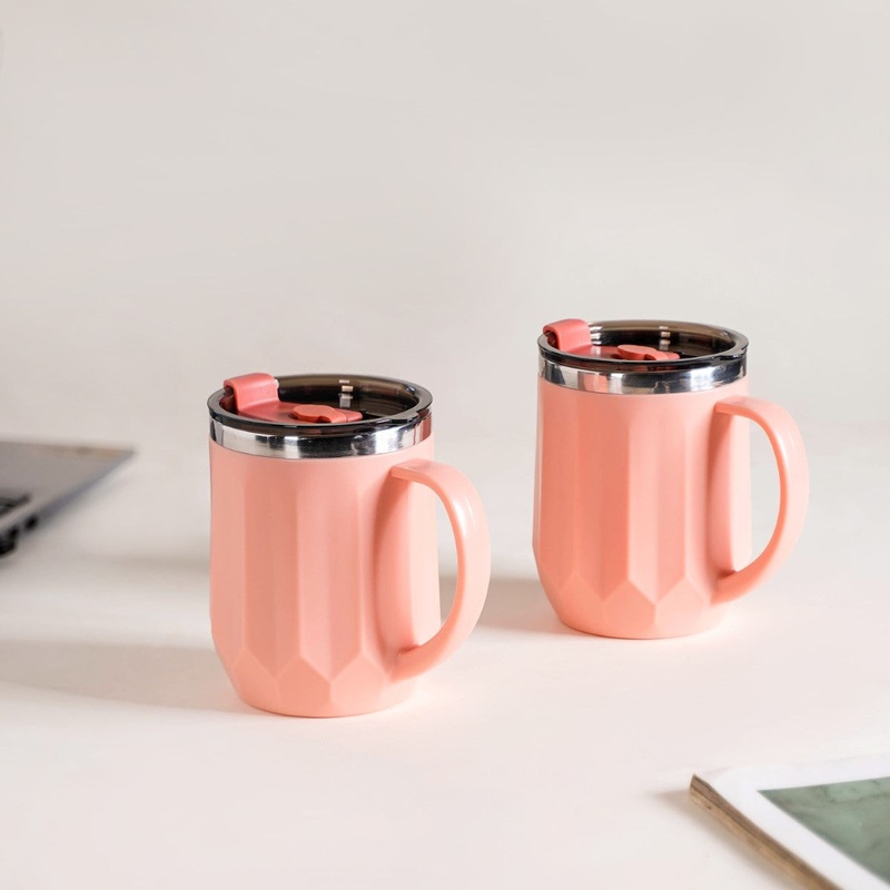 Stainless Steel Mug With Lid Set Of 2 Pink 400ml