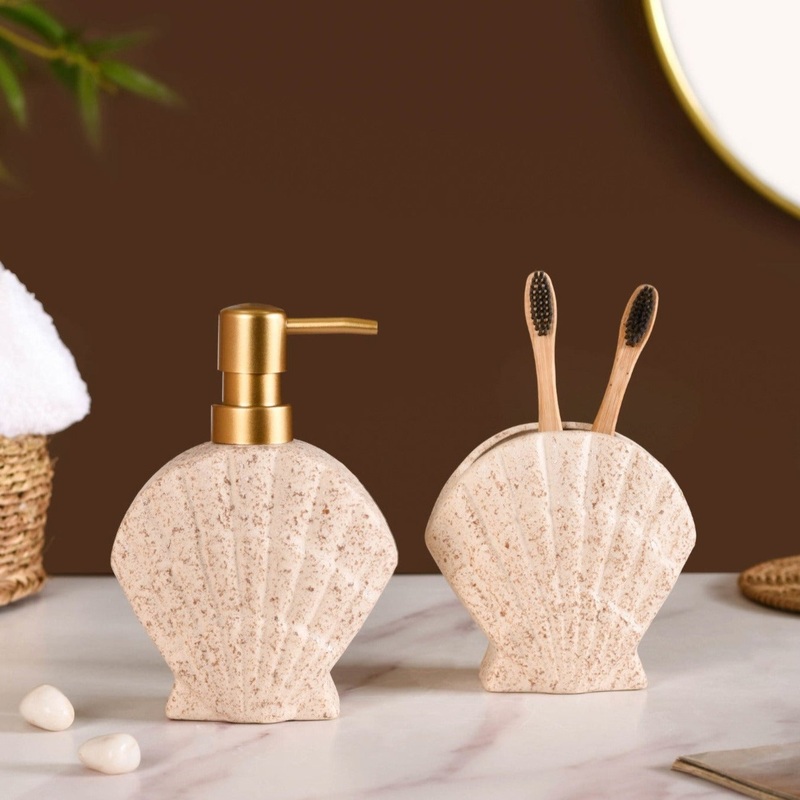 Beach Shell Ceramic Bath Set of 2 Cream Beige