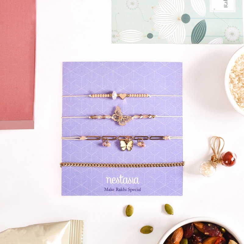 Butterfly Heart Rakhi Hamper Set Of 6 With Box And Card