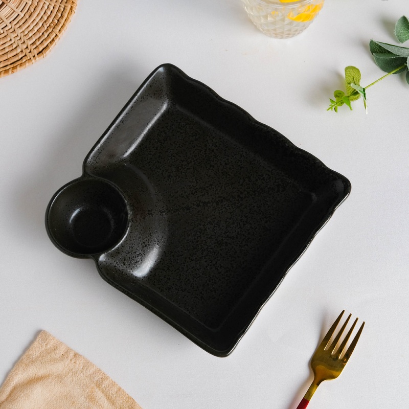 Ebony Black Chip and Dip Plate