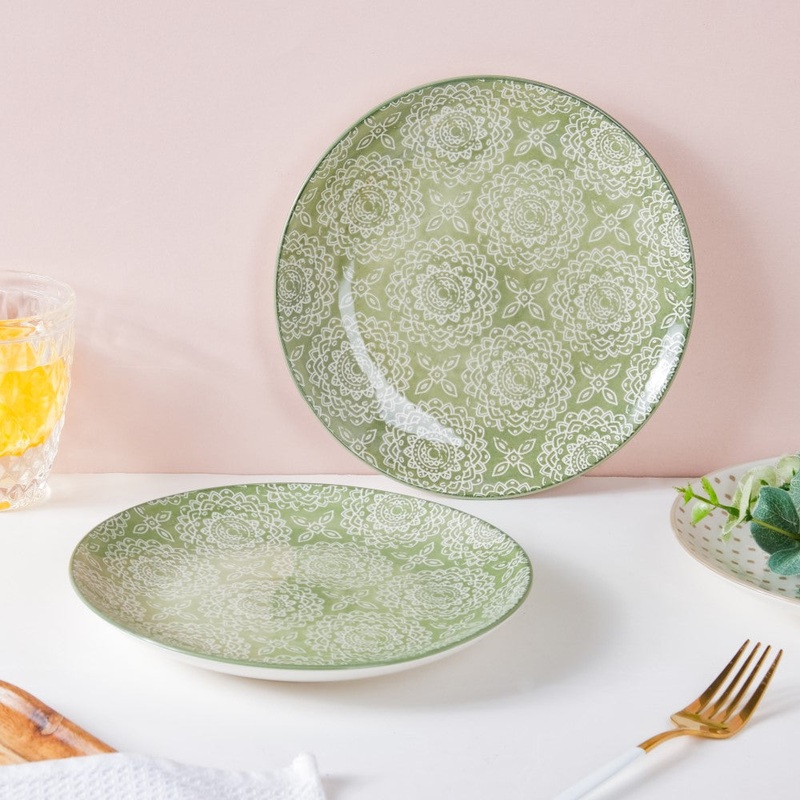 Ethnic Sage Green Snack Plate 7.5 Inch Set Of 2