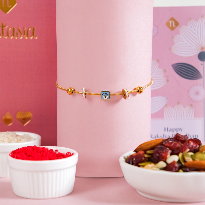 Evil Eye Gold Bracelet Rakhi Hamper Set Of 3 With Gift Box