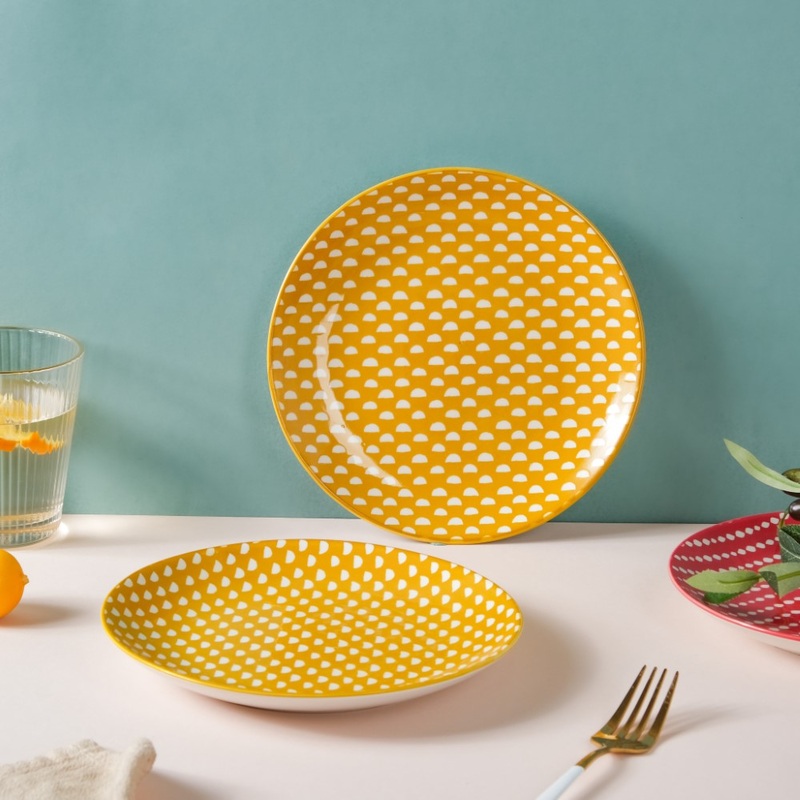 Geometric Mustard Snack Plate 7.5 Inch Set Of 2