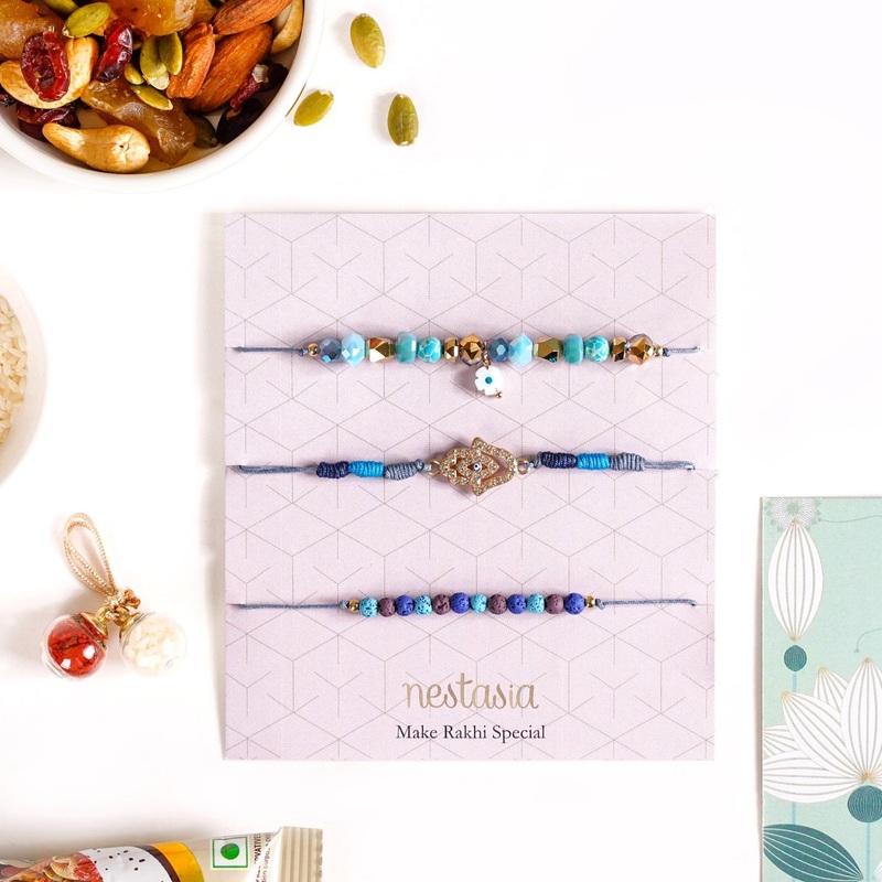 Hamsa Hand Evil Eye Rakhi Hamper Set Of 5 With Gift Box And Card