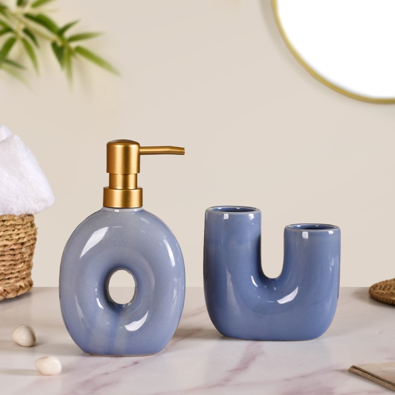 Modern Ceramic Bath Set of 2 Blue