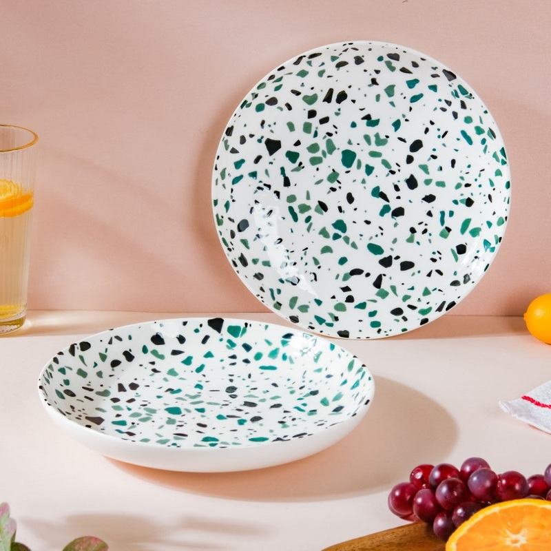 Mosaic Plate Dark Green Set Of 2 8.5 Inch